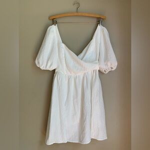 Lulus white crinkle dress mini graduation honeymoon beachy bridal puff sleeve